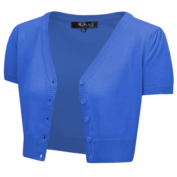 Mak - Vente Cardigan – femme - Cardigan boléro court à manches courtes bouffantes et col en V HB213757