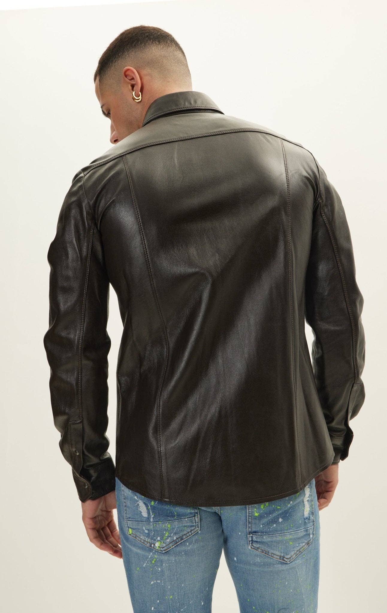 Men's Genuine Lambskin Leather Shirt - Dark Brown for wholesale on Faire2