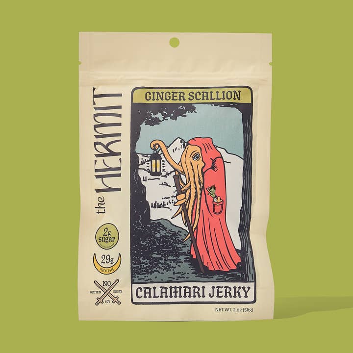 Calamari Jerky - Ginger Scallion - 2oz for wholesale by The Hermit Calamari Jerky