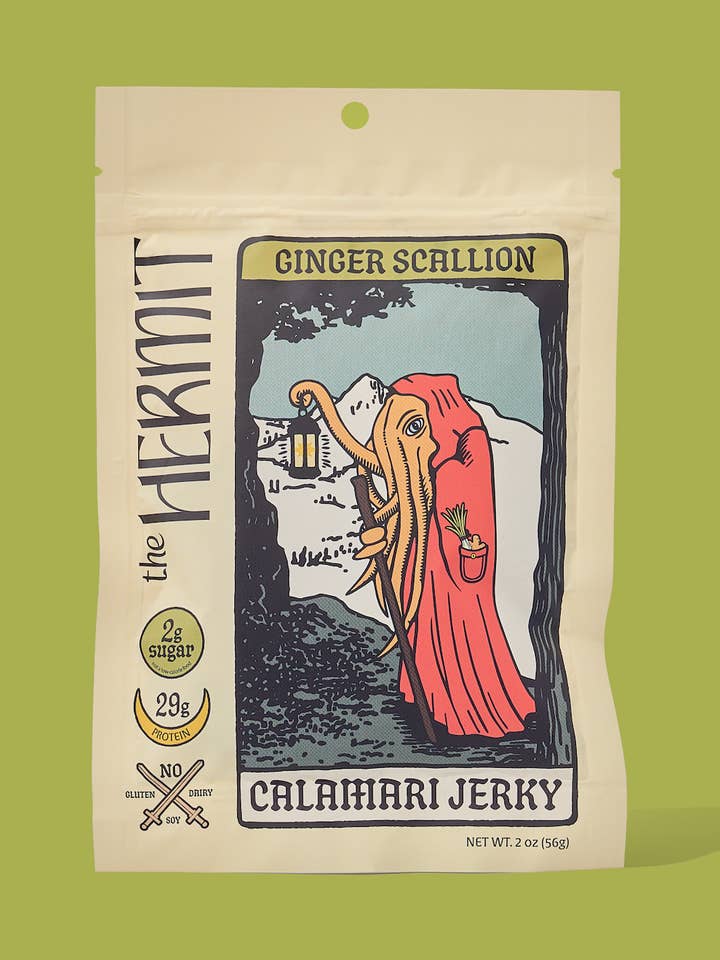 Calamari Jerky - Ginger Scallion (2oz) for wholesale by The Hermit Calamari Jerky