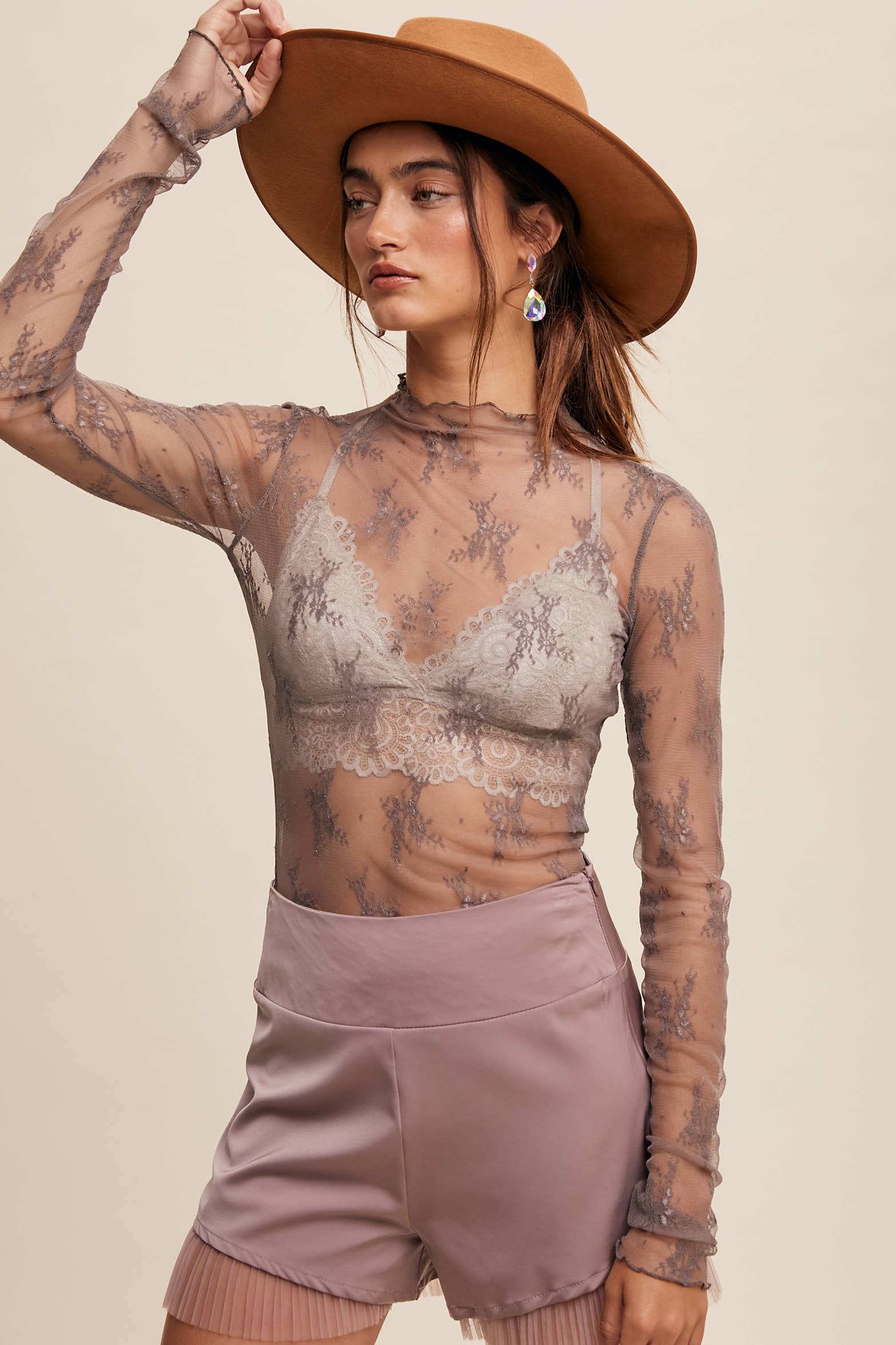 Listicle - Wholesale Blouse - Women's - Sheer Lace Long-Sleeve Top70