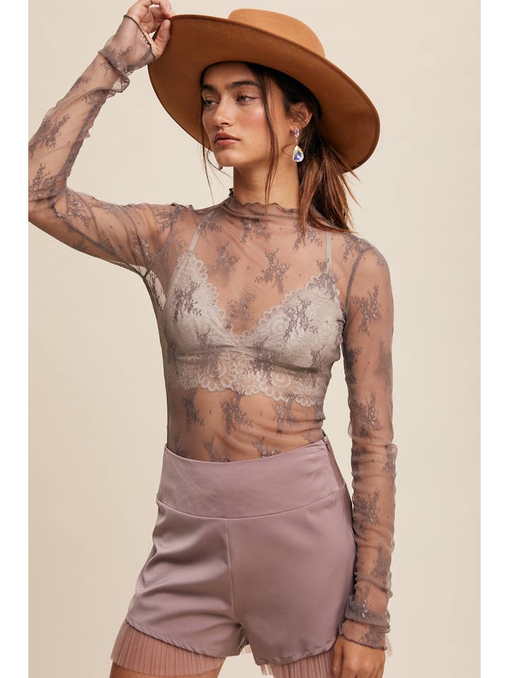 Listicle - Wholesale Blouse - Women's - Sheer Lace Long-Sleeve Top70