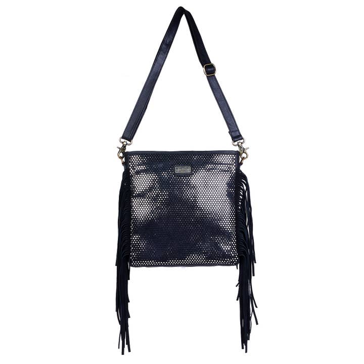 Leather Suede Fringed Women Crossbody - Black Croco Print for wholesale by Sixtease Bags USA