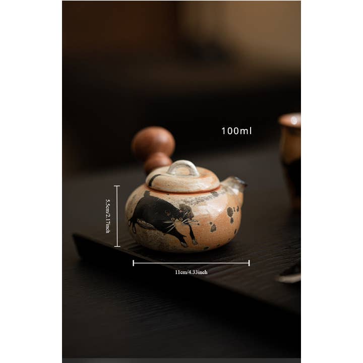 Gohobi (We cover U.S. import duties) - Wholesale Tea Pot - Gohobi Handmade Black Ink Hand-painted Cat Side Handle Teapot 00314