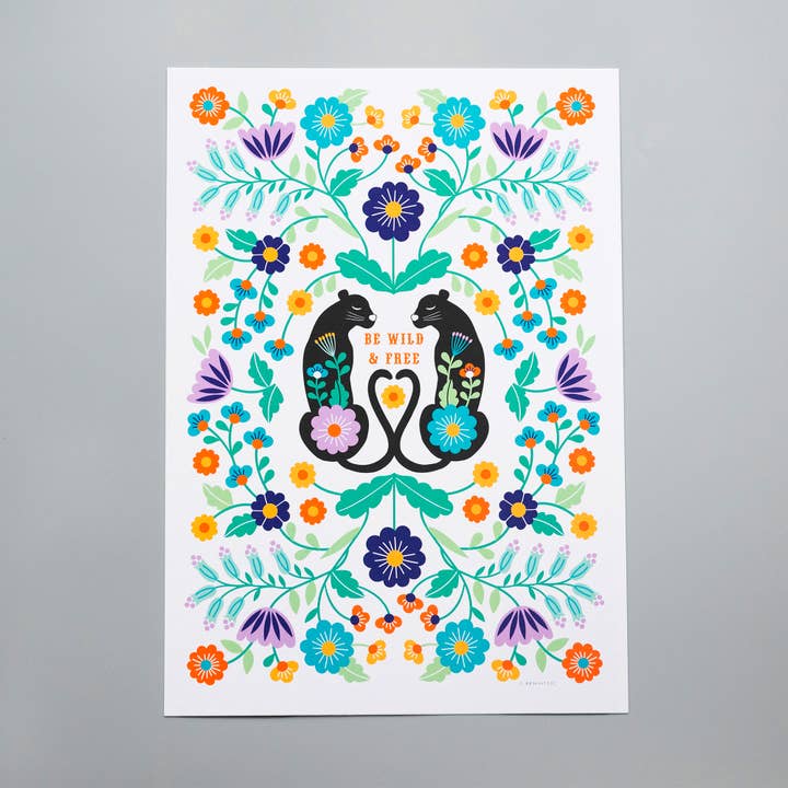 A4 art print - folk cats for wholesale by Maggie Magoo Designs