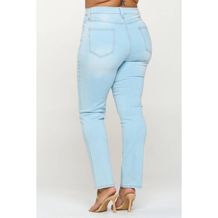 Blue Turtle - Wholesale Jeans - Women's - Plus Size Slit Knee High Waist Jean Light DH2025X