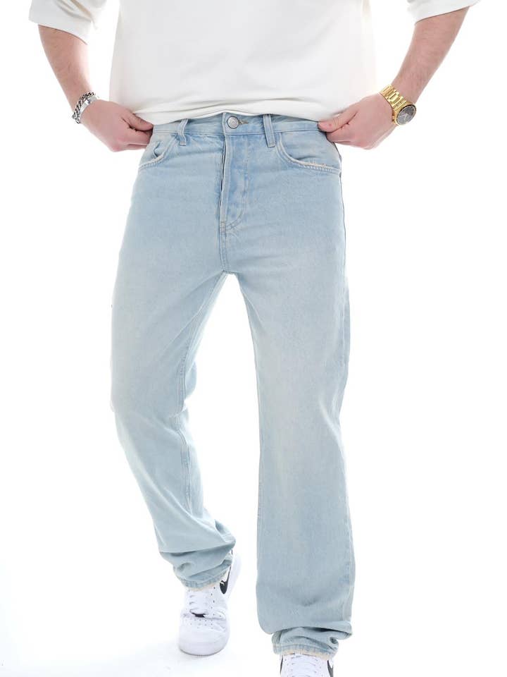 Premium Baggy Ice Blue Basic Wash Denim Jeans for wholesale by PremiumDenim