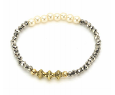 Sigalie Jewelry - Wholesale Beaded Bracelet - Thin Beaded Brass Bicone Pearl And Silver Bracelet0
