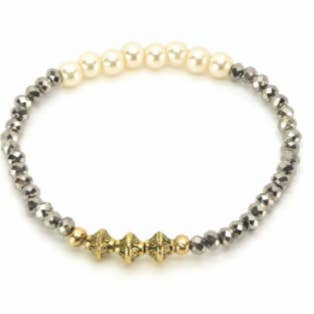 Sigalie Jewelry - Wholesale Beaded Bracelet - Thin Beaded Brass Bicone Pearl And Silver Bracelet