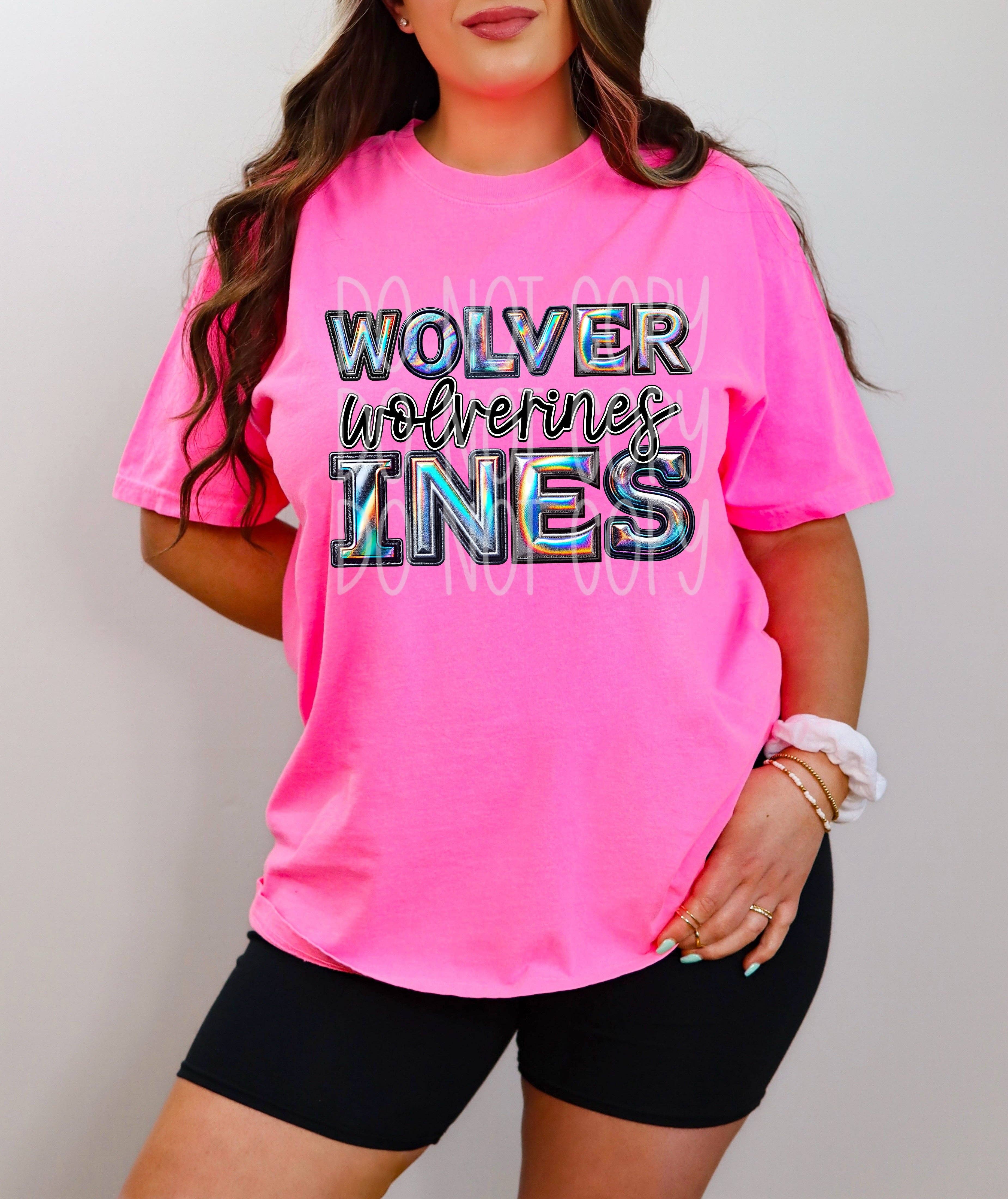 Red Dirt Transfers - Wholesale Screen Printed T-Shirt - Women's - Wolverines Faux Holographic T-Shirt | Trendy School Spirit Shirt | Fast Shipping | Super Soft Shirts for Men/Women/Kid's | Bella Canvas