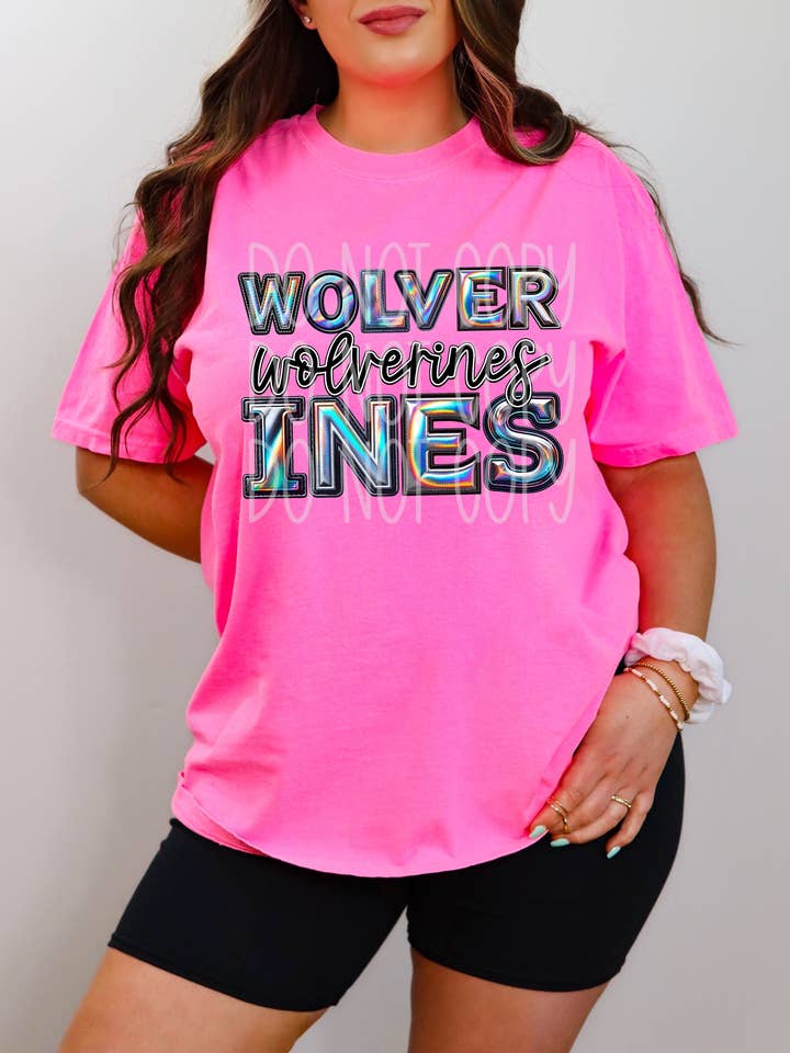 Red Dirt Transfers - Wholesale Screen Printed T-Shirt - Women's - Wolverines Faux Holographic T-Shirt | Trendy School Spirit Shirt | Fast Shipping | Super Soft Shirts for Men/Women/Kid's | Bella Canvas0