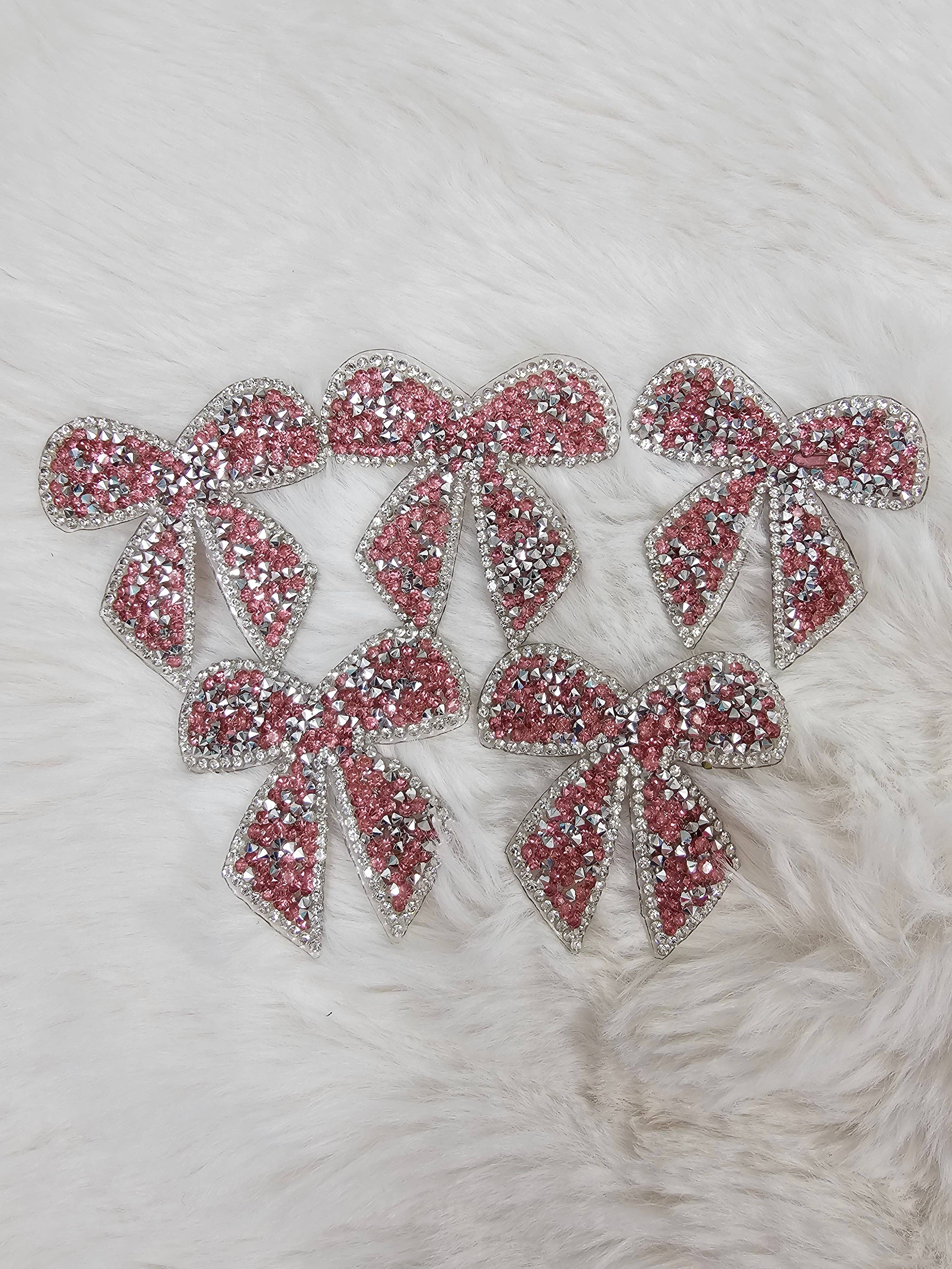 Scratch Decor - Wholesale Patch - Small Bow with Silver Outline and Pink Rhinestone Iron-on Patch1
