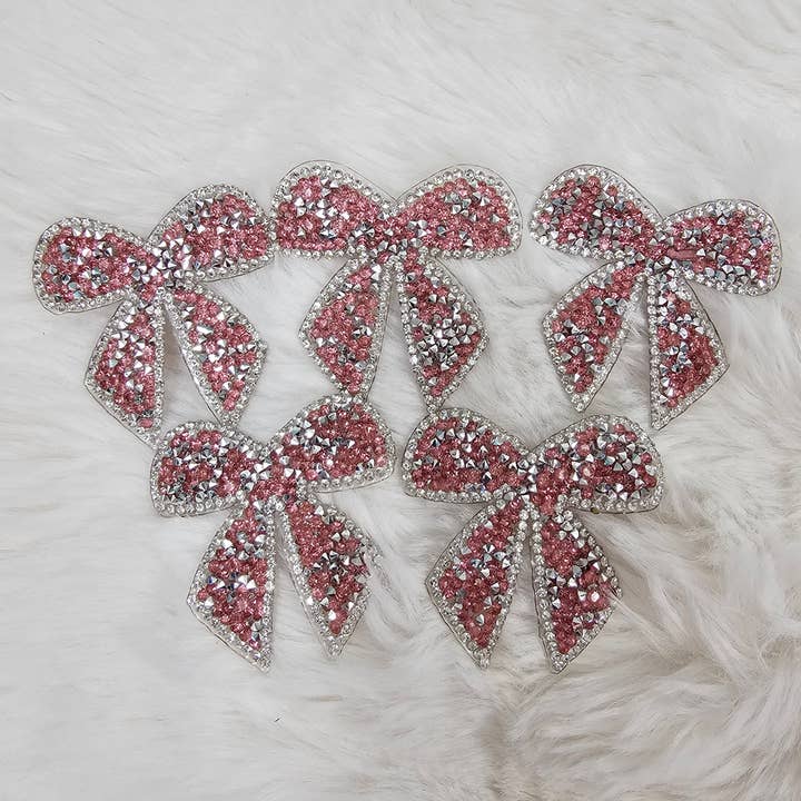 Scratch Decor - Wholesale Patch - Small Bow with Silver Outline and Pink Rhinestone Iron-on Patch1