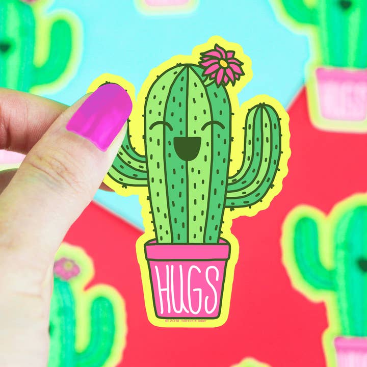 Hugs Potted Cacti Vinyl Sticker for wholesale by Turtle's Soup