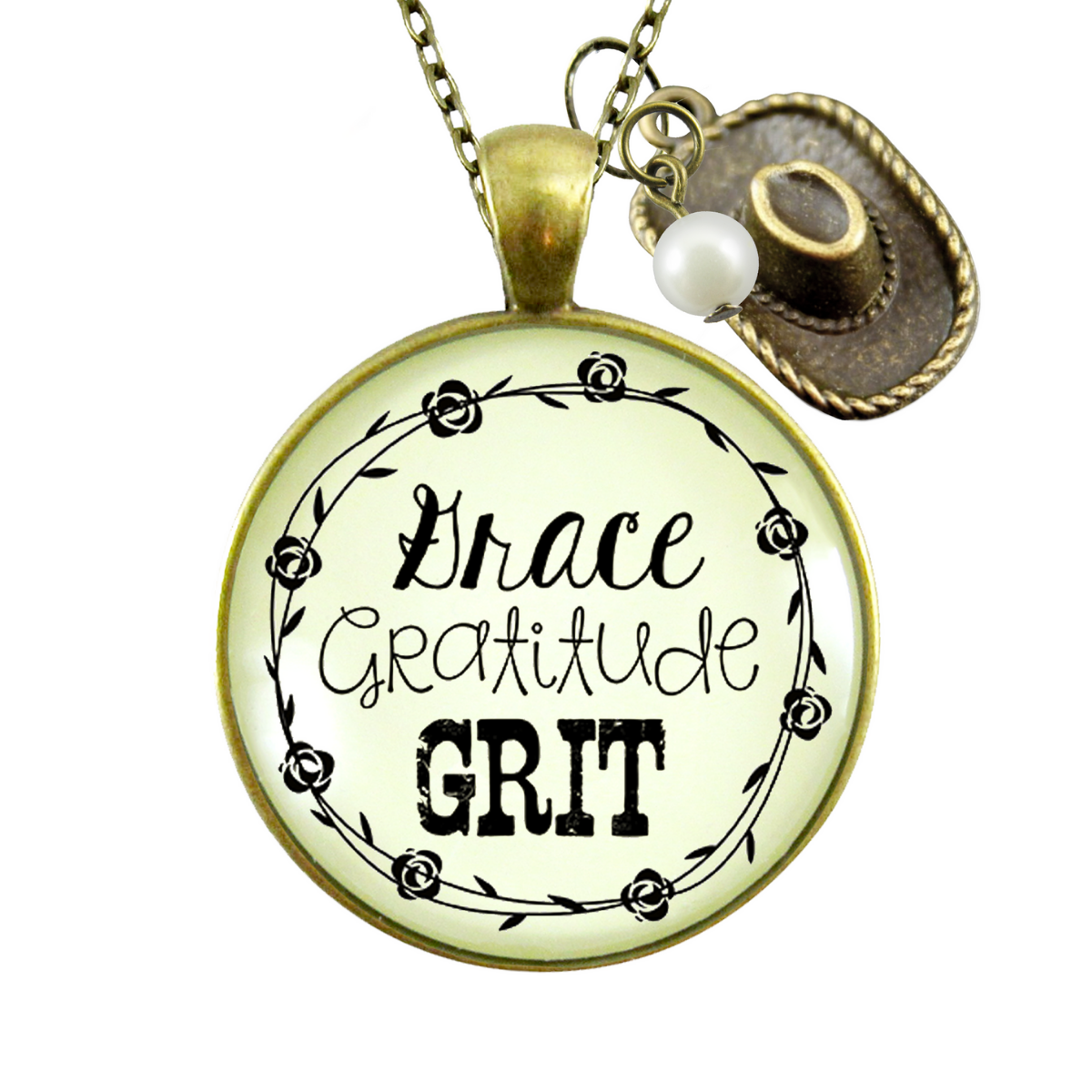 Gutsy Goodness - Vente Colliers à pendentif - Collier Grace Gratitude Grit Country, bijoux en forme de vache occidentale ^9