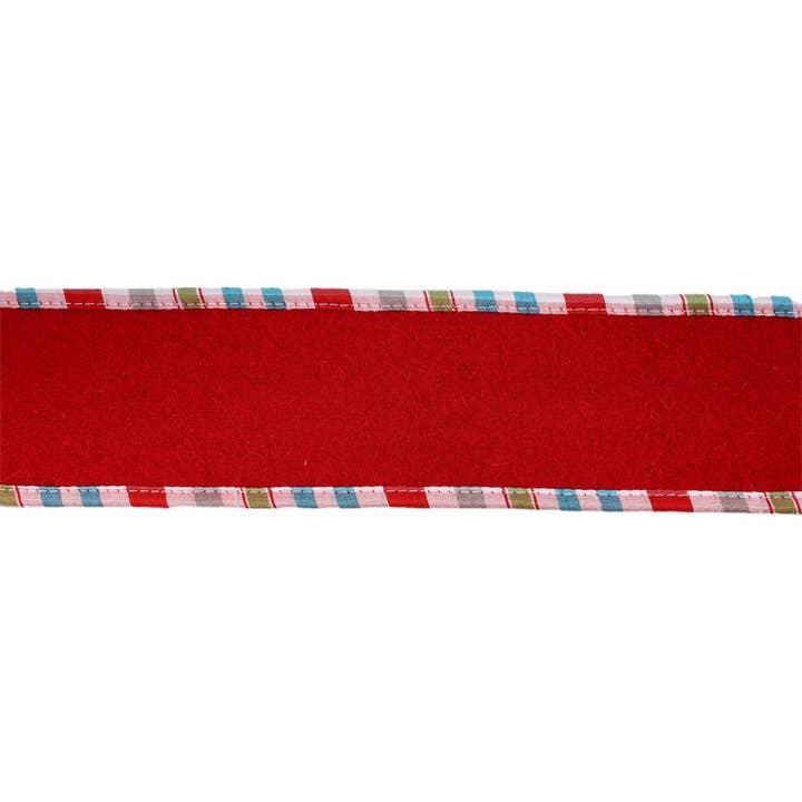 LA Ribbons Wholesale - Wholesale Ribbon – Gift wrapping - 2 1/2" Wired Ribbon | Red Felt w/ Teal Plaid Edging | 5 Yard Roll
1