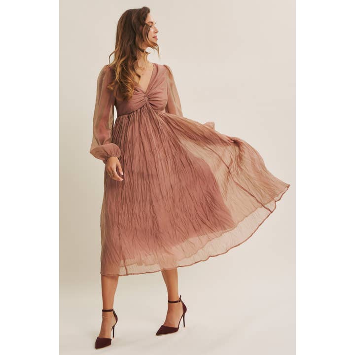 KEEP IT DREAMY IRIDESCENT MAUVE TWISTED BUST MAXI DRESS for wholesale on Faire19