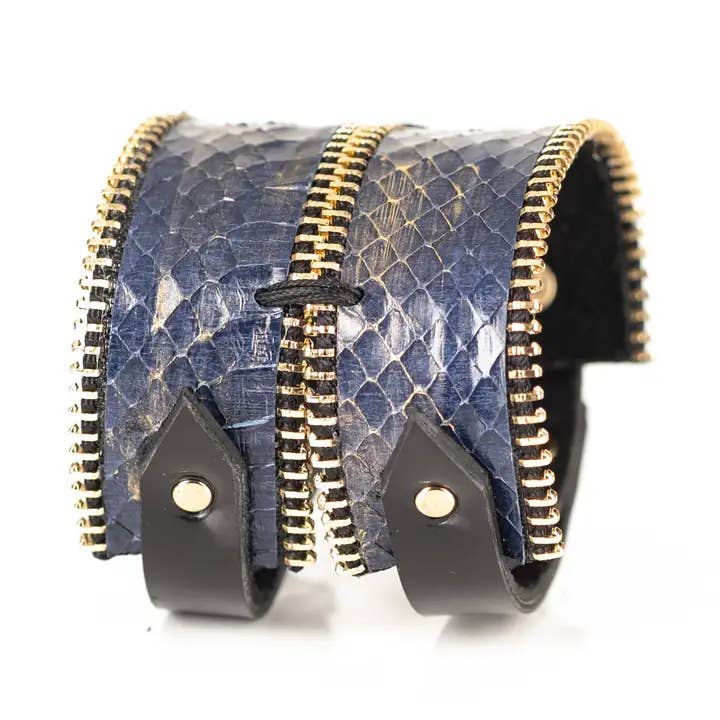 Blue Python Zipper Cuff Bracelet Midnight Voltage for wholesale by The Dark