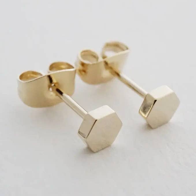Mini Hexagon Stud Earrings for wholesale by Honeycat Jewelry