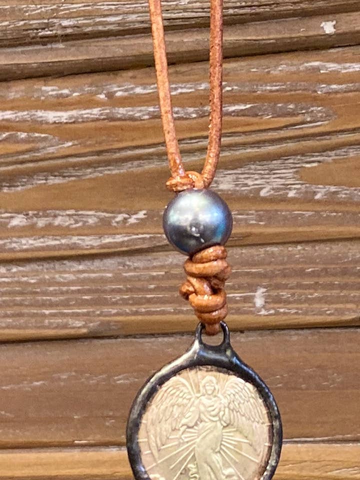 Guardian angel coin and pearl necklace for wholesale by MORGANandME Designs