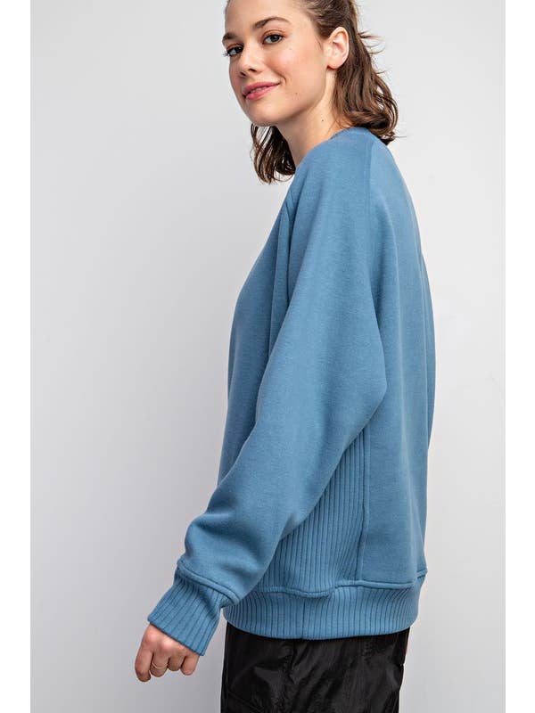 Sunday Morning - Wholesale Sweatshirt - Women's - T9797PL37 Plus Size Crew Neck French Terry Sweatshirt
