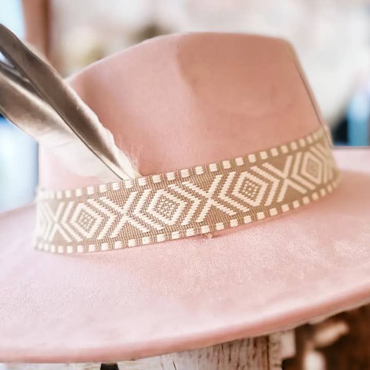 Neutral Aztec Fabric Hat Band for wholesale by Wild Indigo