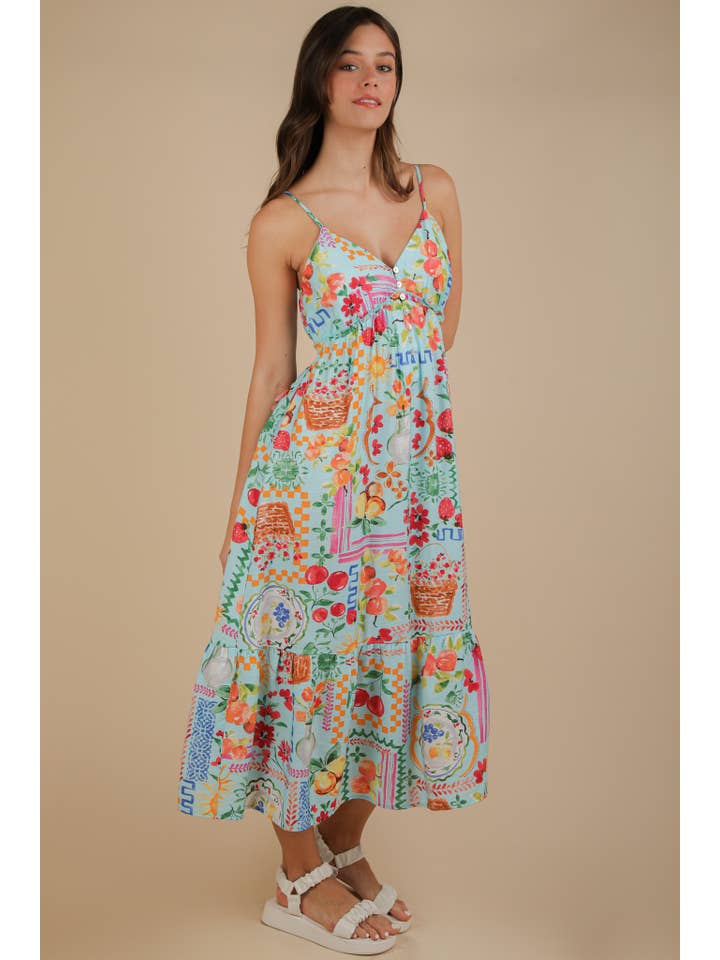 VERY J - Wholesale Dress - Women's - ND31776-Printed Button Down Midi Dress3