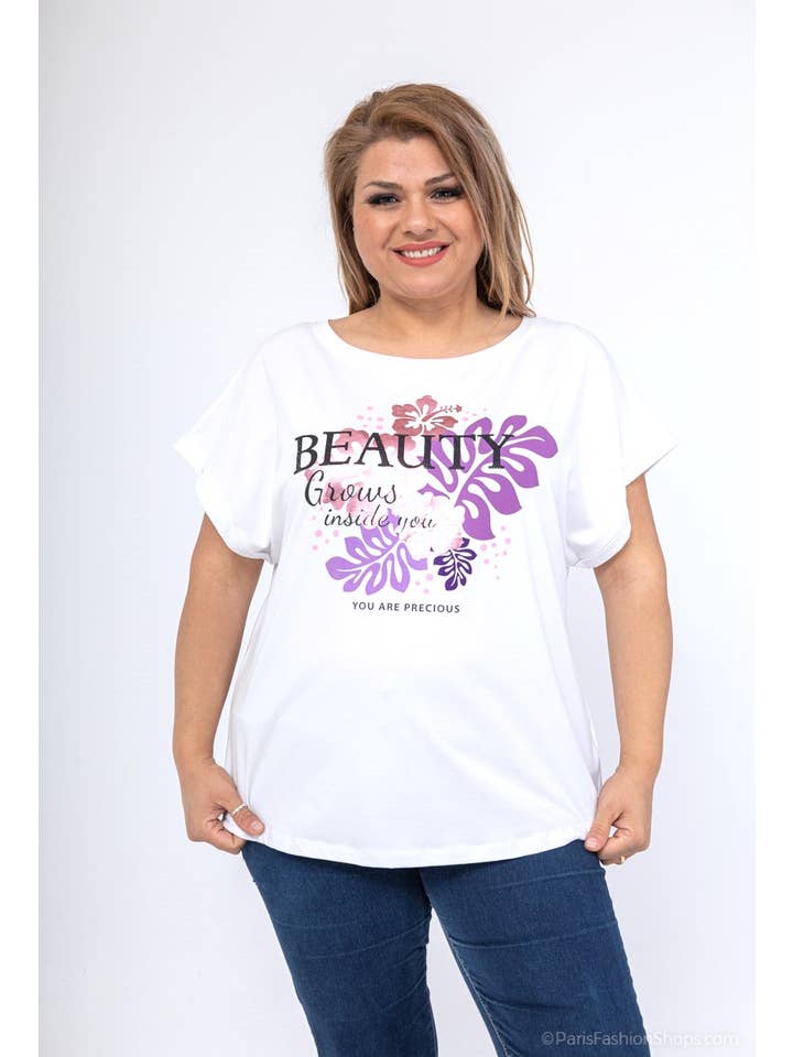 Attrait Paris - Wholesale Screen Printed T-Shirt - Women's - Printed cotton T-shirt You are precious Plus size