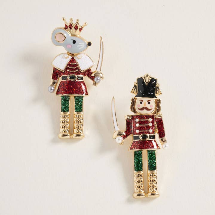 Sensibling Corp. - Wholesale Stud/Post Earrings - Holiday Mismatch Mouse King Nutcracker Earrings