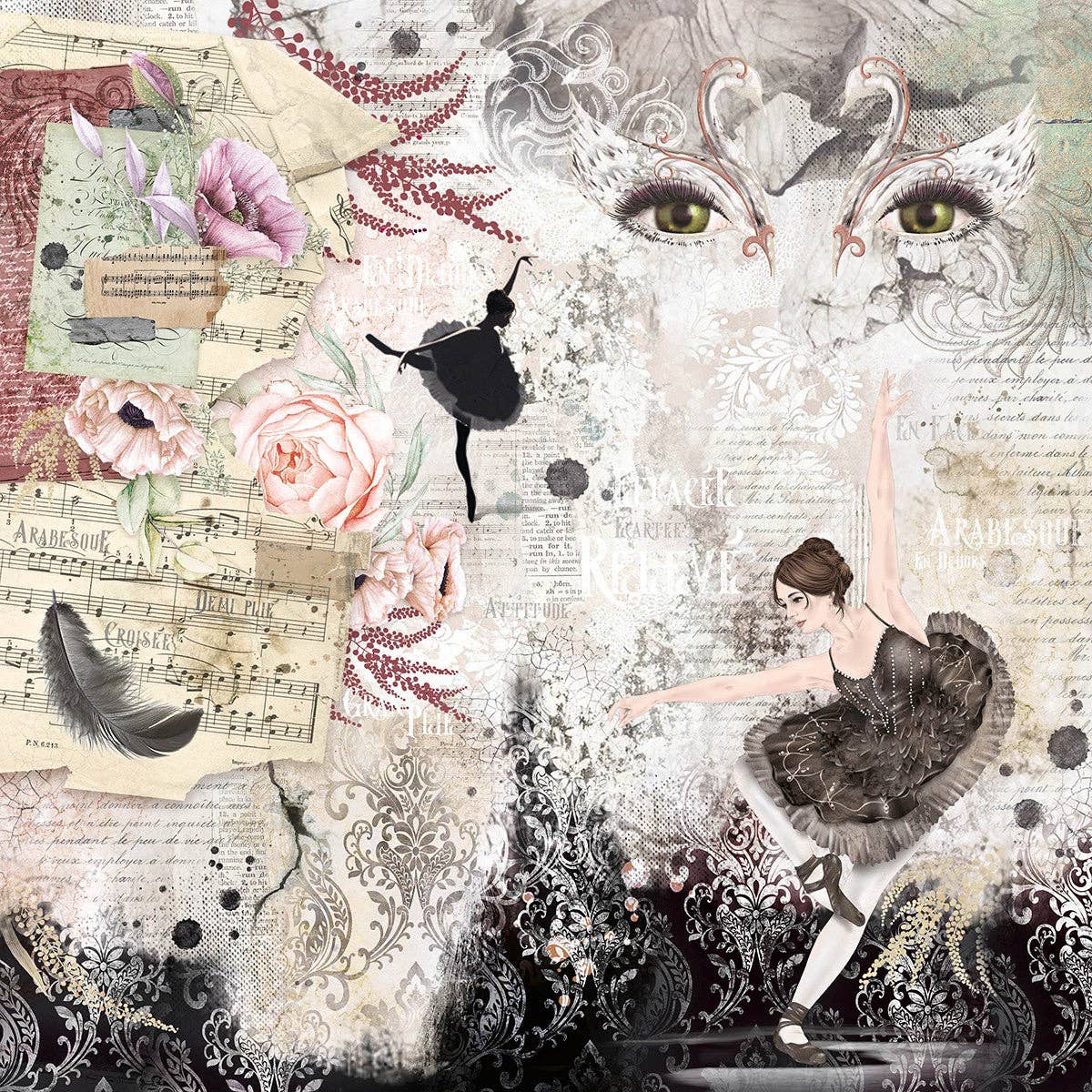 Ecstasy Crafts Distributing - Wholesale Scrapbook - Ciao Bella Cygne Noir Paper Pad 12x12 12/Pkg16