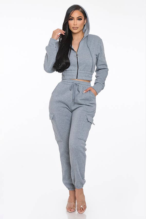 Lime All the Time – Engroshandel Top- og buksesæt (IKKE Loungewear) - Dame – 2 stk beskåret lynlås hættetrøje og Cargo Jogger Bukser Sæt8