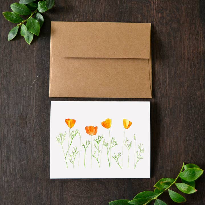 Little Leaf Ink - Wholesale Everyday Greeting Card - Orange Poppies Greeting Card (A2)1