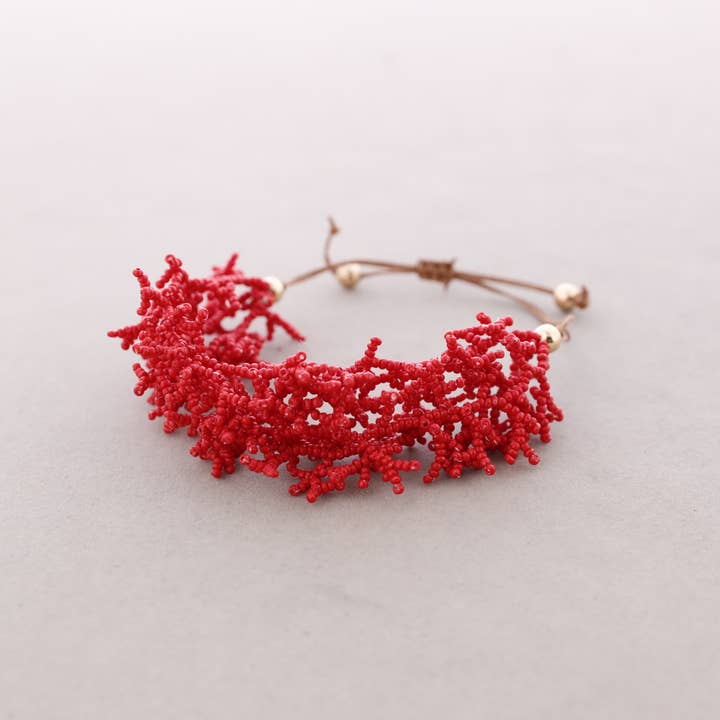 Sonata - Wholesale Snap Jewelry - Macrame Coral Beads Bracelet1