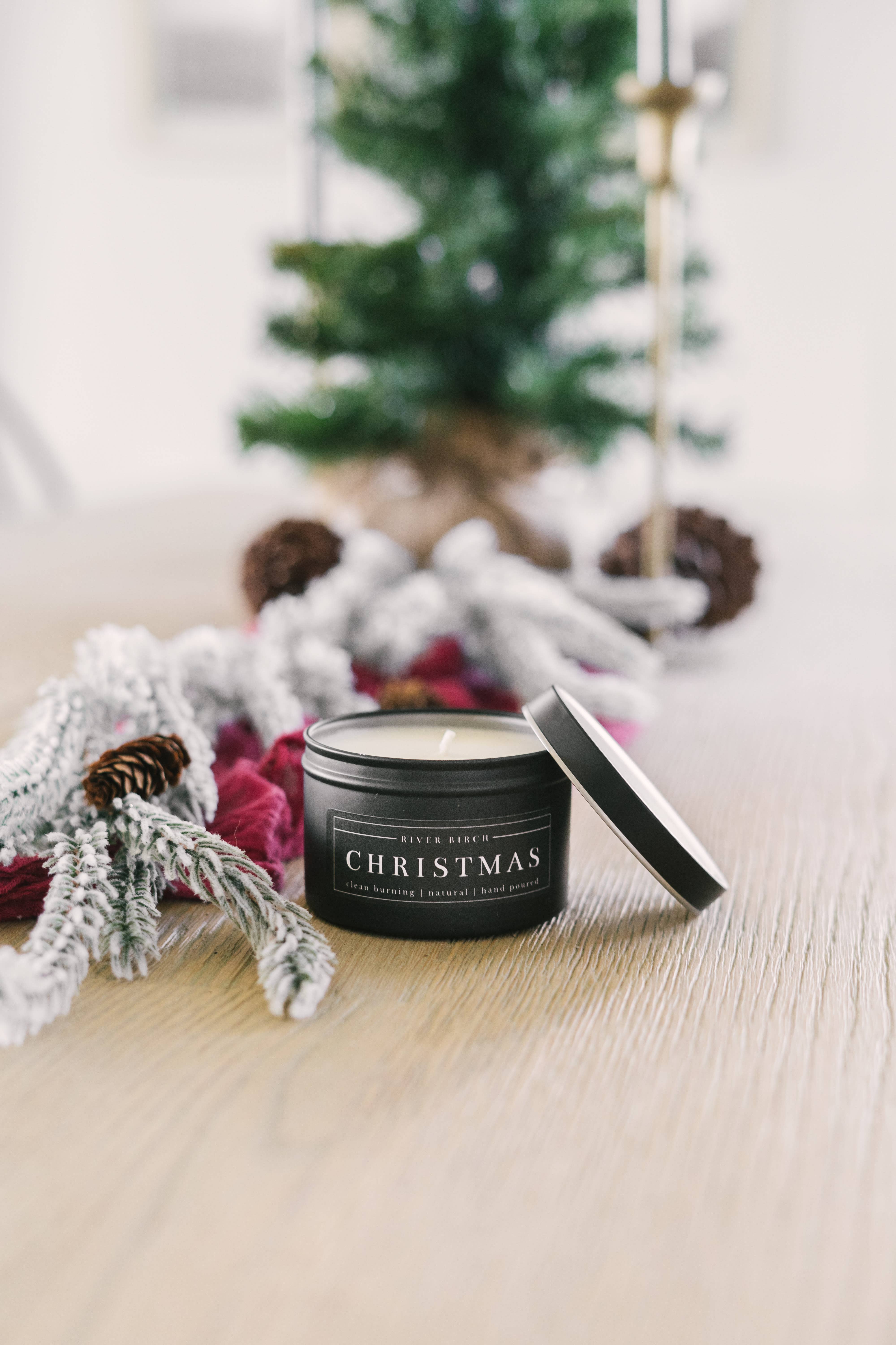 River Birch Candles - Wholesale Travel Candles - 8oz Christmas - Black Tin Soy Candle2