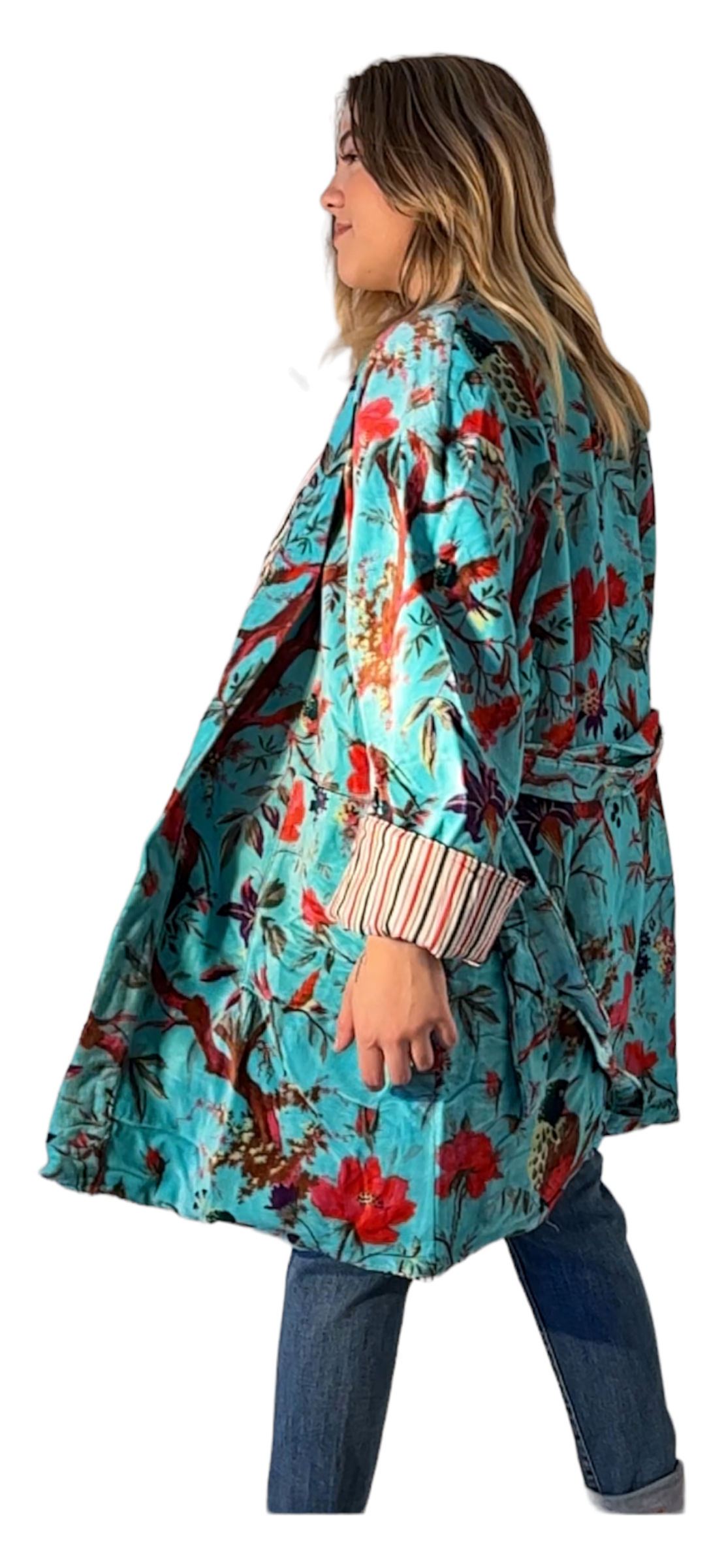 Kinomy – wholesale Rock - Dam – Mönstrad kappa i trehårig sammet med kimonomodell9