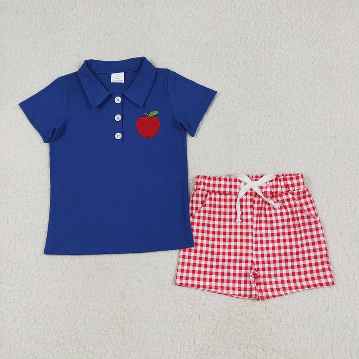 Baby Boys Embroidery Apple Pullover Top Back To School Clothes Sets for wholesale by Aier Wholesale