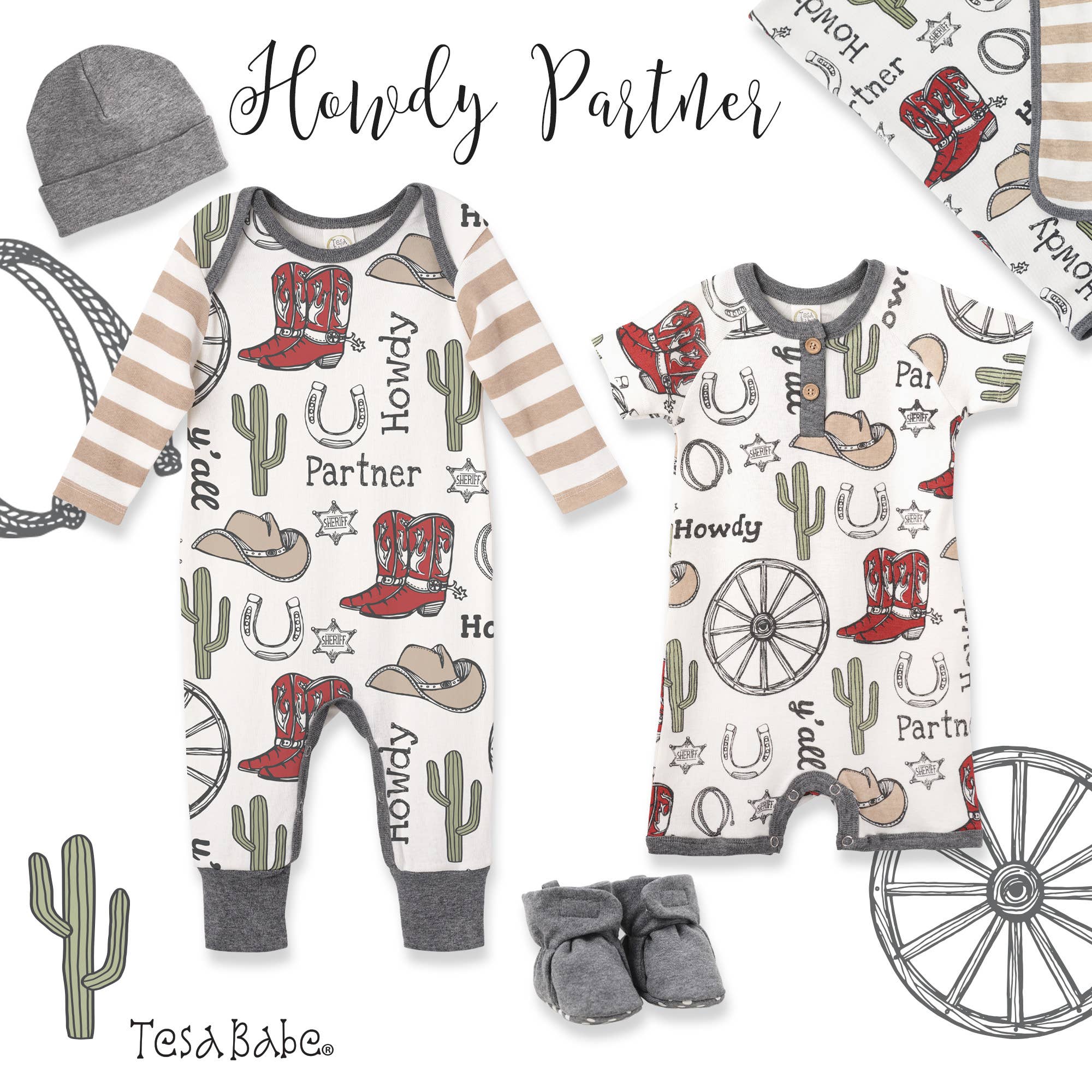 Tesa Babe – wholesale Jumpsuit – Baby – Western Cowboy Howdy Partner Cotton Romper1