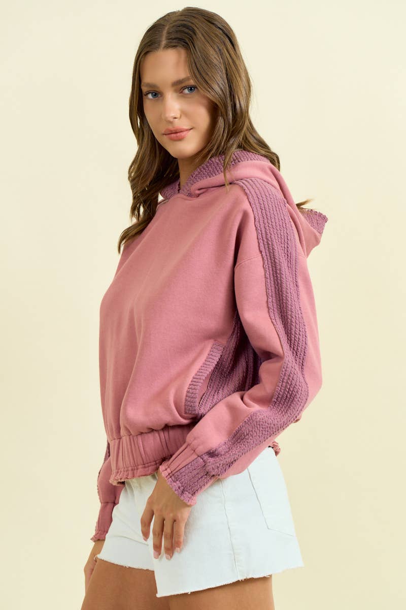Doe and Rae - Wholesale Sweatshirt - Women's - BRUSHED TERRY MIX MEDIA BLOCK SWEATSHIRT - 45366T7