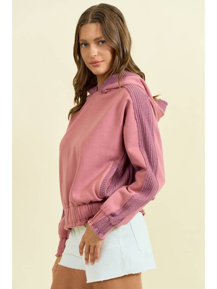 Doe and Rae - Wholesale Sweatshirt - Women's - BRUSHED TERRY MIX MEDIA BLOCK SWEATSHIRT - 45366T7