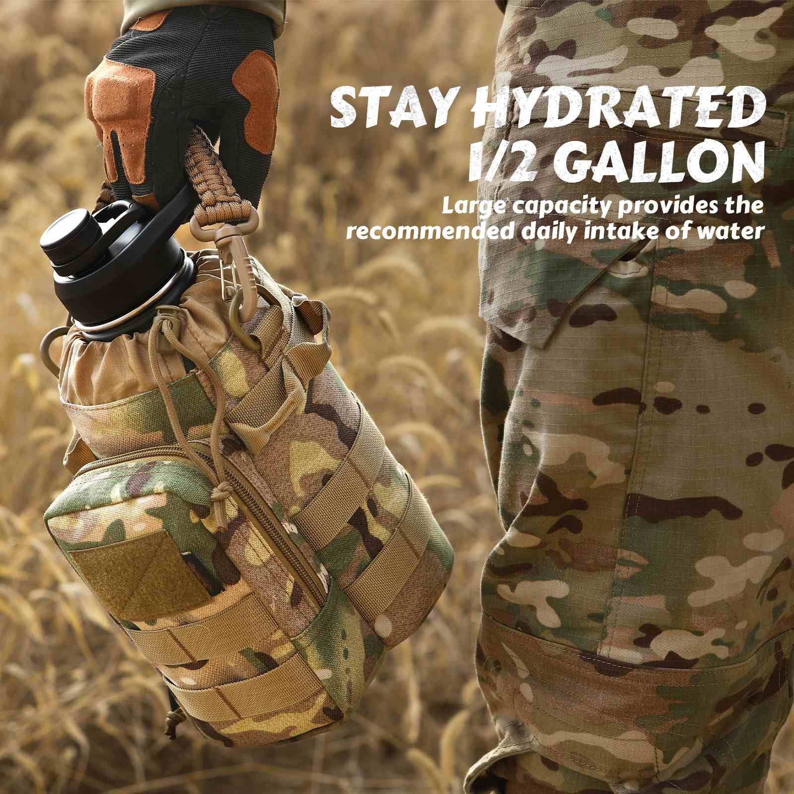 Antarctica Outdoors - Wholesale Water Bottle - Votagoo 64Oz Half Gallon Stainless Steel Insulated Tactical Water Bottle with Metal Military Water Bottle Tactical Carrier Bag16