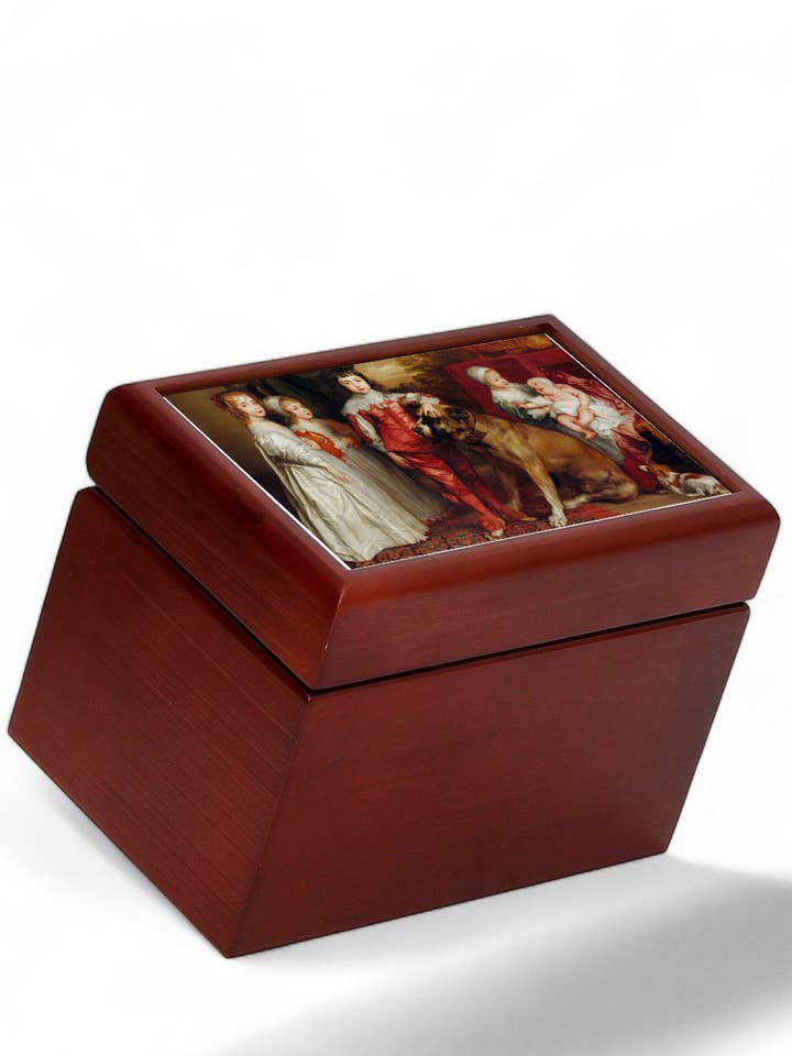 CAJA DE MADERA: bolsitas de té forradas, caja de madera con tapa de azulejos estampados, Opera «The Five Childrens» para venta al por mayor de SublimArt