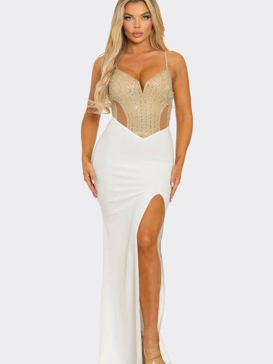 Robe Maxi à Contraste avec Strass BCCDS63115 pour la vente par BANJUL