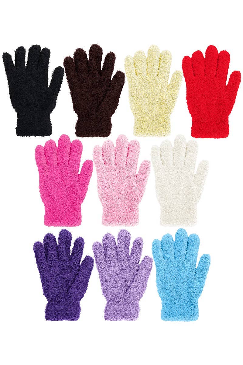 ASSORTED Youths Fuzzy Sherpa Fleece Cozy Gloves for wholesale on Faire1
