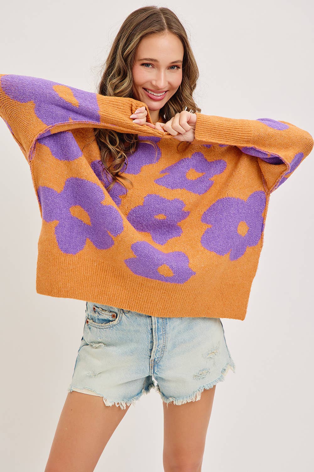 Sweet Lovely by Jen - Wholesale Knit Sweater - Women's - FLORAL LOOSE FIT SWEATER KNIT42