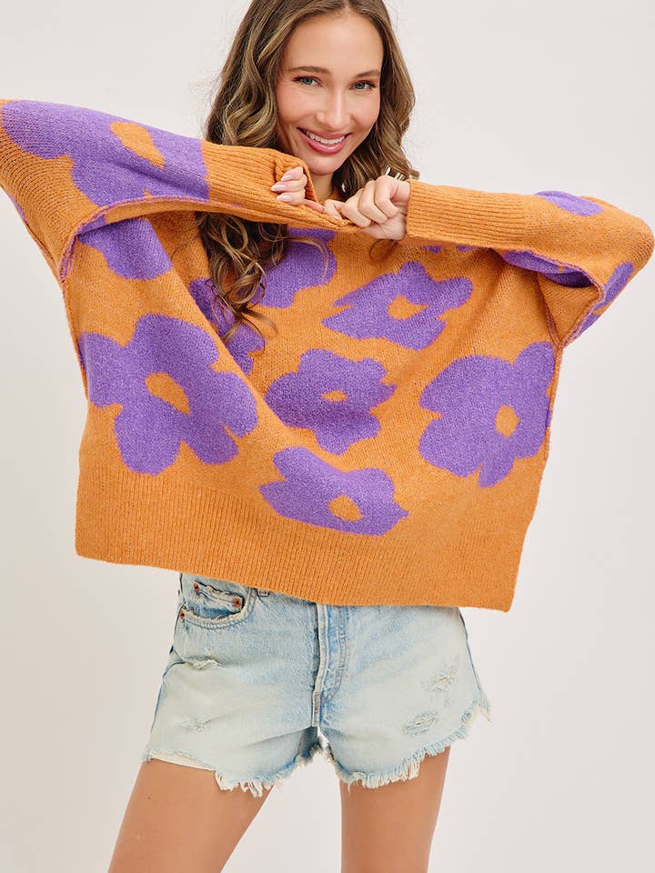 Sweet Lovely by Jen - Wholesale Knit Sweater - Women's - FLORAL LOOSE FIT SWEATER KNIT42