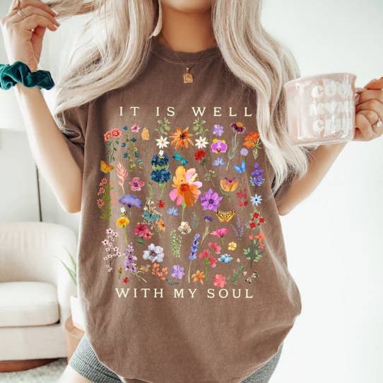 It Is Well | Christian | Faith | Wild Flowers CC Graphic Tee for wholesale by The American Honey