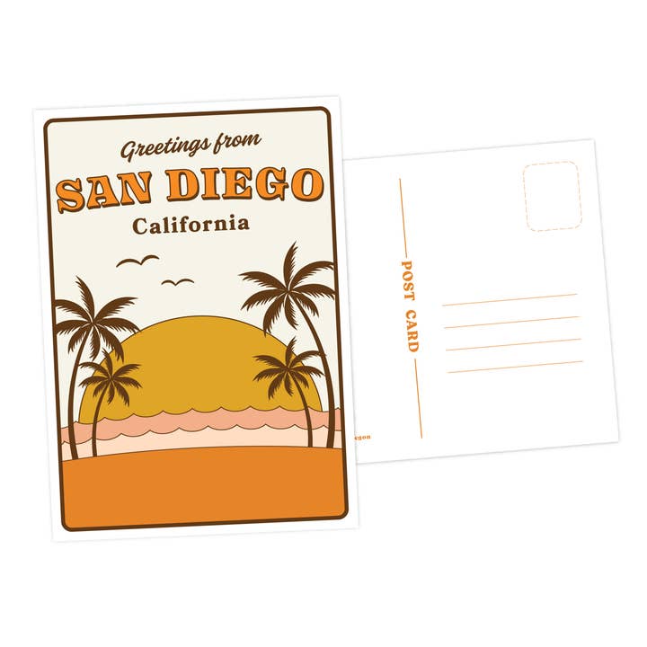 Greetings from San Diego, California Beach Postcard for wholesale by Wild Child Brand