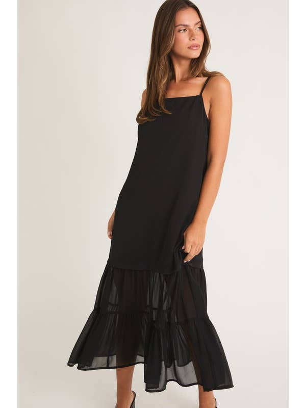 Black Contrast Skirt Detail Tiered Maxi Dress for wholesale on Faire