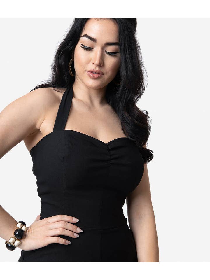 Unique Vintage - Wholesale Jumpsuit - Women's - Unique Vintage 1950s Black Halter Marcel Jumpsuit