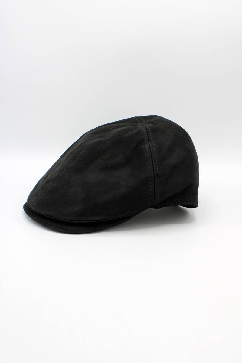 Hologramme Paris - Wholesale Newsboy/Schoolboy Hat - Men's - 18260 Leather Cap - Black3